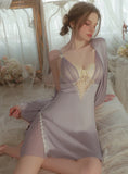 SEXY STEEL RING CHEST PAD GATHERING GAUZE ROBE NIGHTDRESS