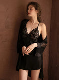 SEXY DEEP V STITCHING LACE SUSPENDER NIGHTDRESS SUIT