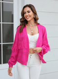 Short Knit Cardigan Fringed Sweater