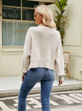 FASHION LOOSE SHORT PULLOVER LONG SLEEVE ROUND NECK SWEATER