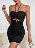 TIGHT SUSPENDER HOLLOW HALTER DRESS