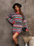 Hollow Stitching Long Rainbow Knit Dress