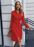 CASUAL SLIM LONG-SLEEVED PLEATED DRESS