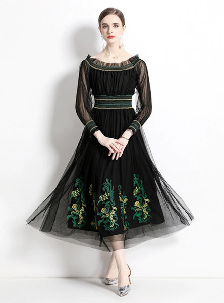 MESH EMBROIDERED BIG SWING DRESS
