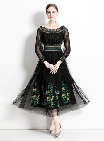 MESH EMBROIDERED BIG SWING DRESS