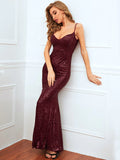 BURGUNDY RETRO SLING SEQUINED DRESS