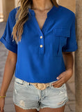 SHORT-SLEEVED SOLID COLOR V-NECK SHIRT
