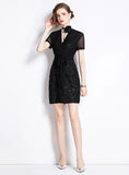 BLACK SEQUINED STITCHING SLIM DRESS