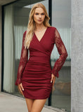 LACE LONG-SLEEVED V-NECK PERSPECTIVE DRESS