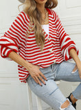 Striped Loose Single-breasted V-neck Sweater