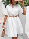 SOLID COLOR BUTTON SHORT SLEEVE FASHION DRESS