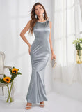 SEXY GRAY RETRO SLEEVELESS SATIN DRESS
