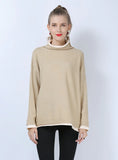 FASHION PILE NECK ELASTIC KNITTED LOOSE PULLOVER SHIRT