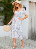 RETRO FLORAL BUBBLE SLEEVE DRESS