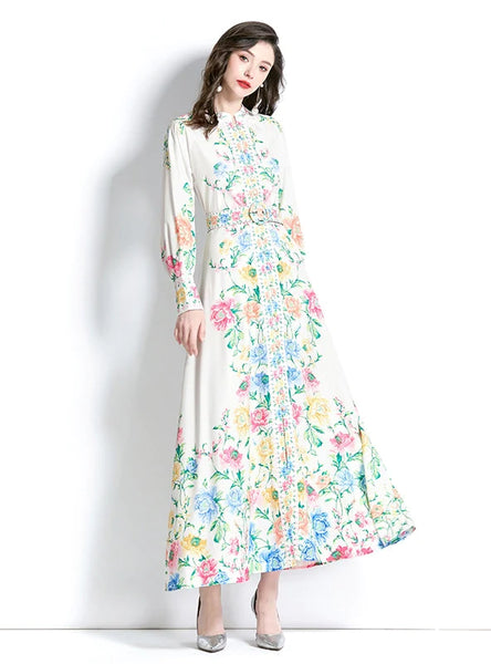 LONG-SLEEVED HOLIDAY LANTERN SLEEVE PRINTED DRESS