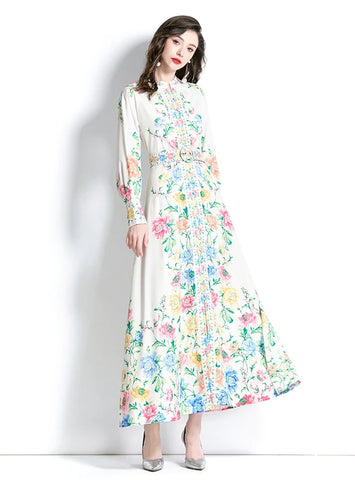 LONG-SLEEVED HOLIDAY LANTERN SLEEVE PRINTED DRESS