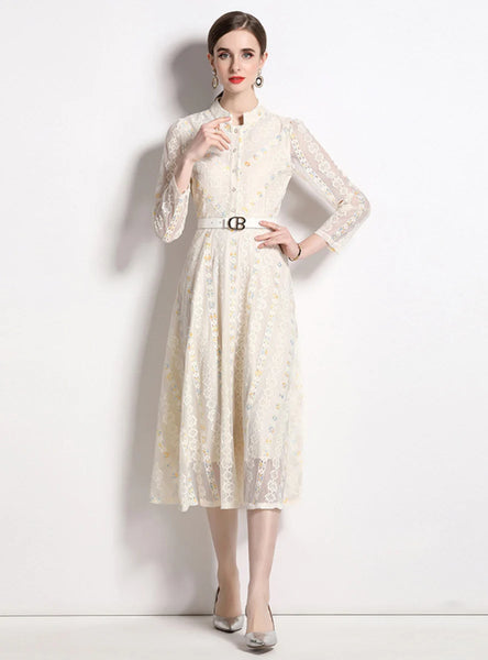 LACE LONG-SLEEVED MEDIUM-LENGTH DRESS