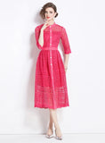 WOMEN LACE SHORT SLEEVE PARTY DRESS