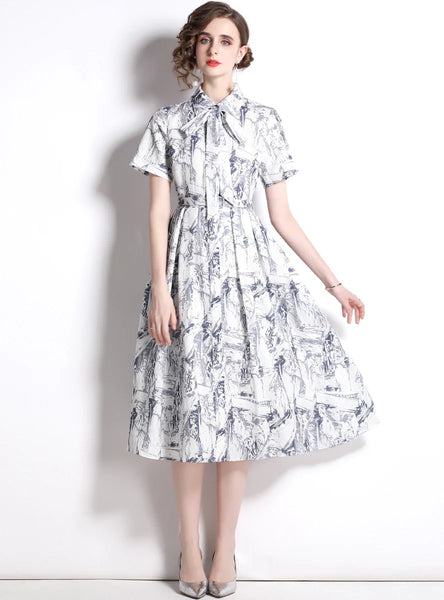 RETRO PRINTED SHORT-SLEEVED DRESS