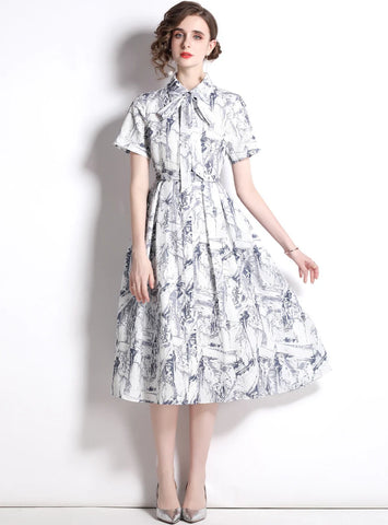 RETRO PRINTED SHORT-SLEEVED DRESS