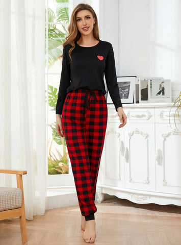 FASHION HEART-SHAPED PRINTED LONG-SLEEVED SLEEPWEAR