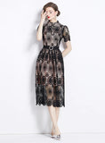 SHORT-SLEEVED SLIM LACE DRESS