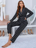 FASHION PLAID LONG SLEEVE DEEP V-NECK TWO-PIECE SUIT