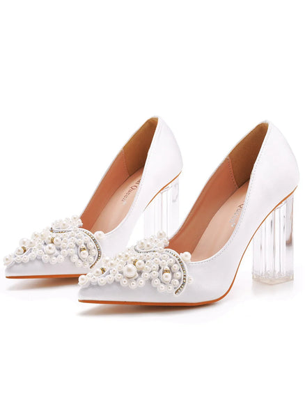 CRYSTAL TRANSPARENT SQUARE BEADED POINTED WEDDING SHOES