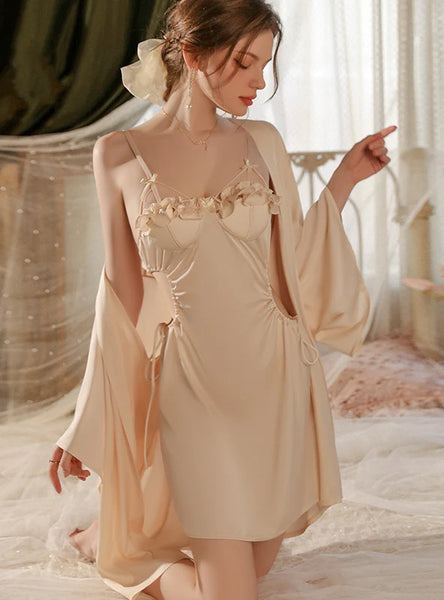 FASHION GATHERED ICE SILK SUSPENDER NIGHTDRESS