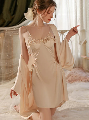 FASHION GATHERED ICE SILK SUSPENDER NIGHTDRESS