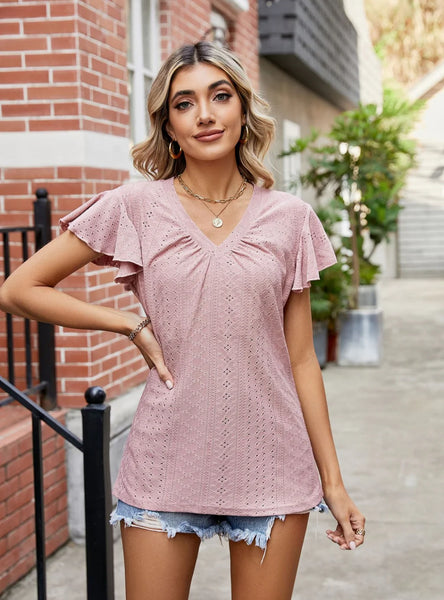 SOLID COLOR V-NECK LOOSE SHORT-SLEEVED T-SHIRT
