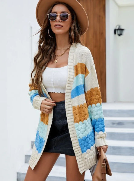 CASUAL CONTRAST MEDIUM AND LONG SWEATER COAT