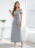 V-NECK SLIM LACE-UP DRESS LONG DRESS