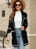 FASHION LONG SLEEVE SUIT COLLAR SLIM LONG SWEATER COAT