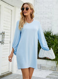 V-NECK BUBBLE SLEEVE LOOSE DRESS