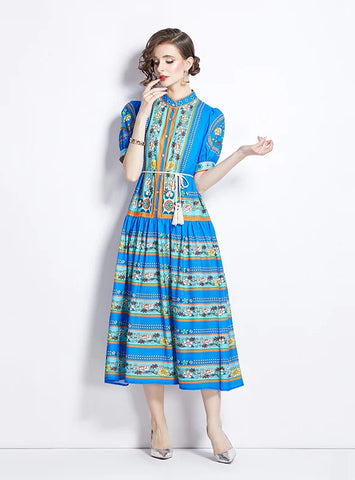 FASHION RETRO LANTERN SLEEVE PRINTED DRESS