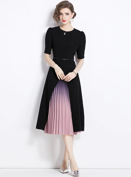 SLIM-FIT SHORT-SLEEVED STITCHING DRESS