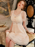 SEXY SHORT SLEEVE TIE BOW GAUZE NIGHTDRESS