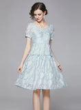 JACQUARD BEADED SLIM BIG SWING DRESS