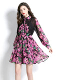 RETRO SHORT LONG SLEEVE PRINTED DRESS