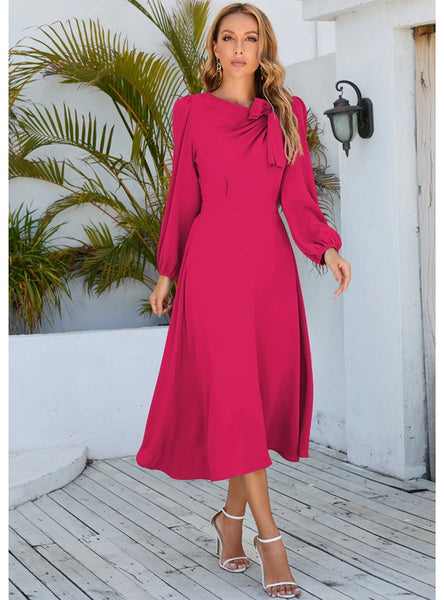 LONG SLEEVE ROUND NECK BOW DRESS