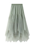 Irregular Pleated Gauze Skirt