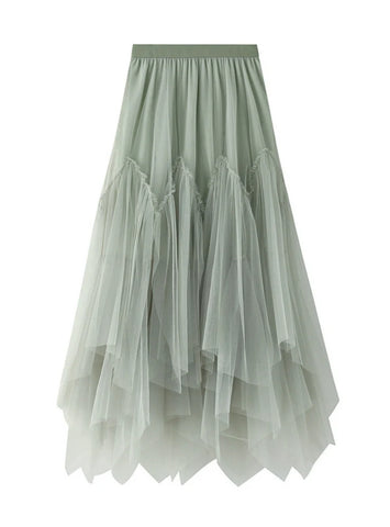 Irregular Pleated Gauze Skirt
