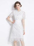 EMBROIDERED LACE BLOUSE+PENCIL SKIRT SUIT