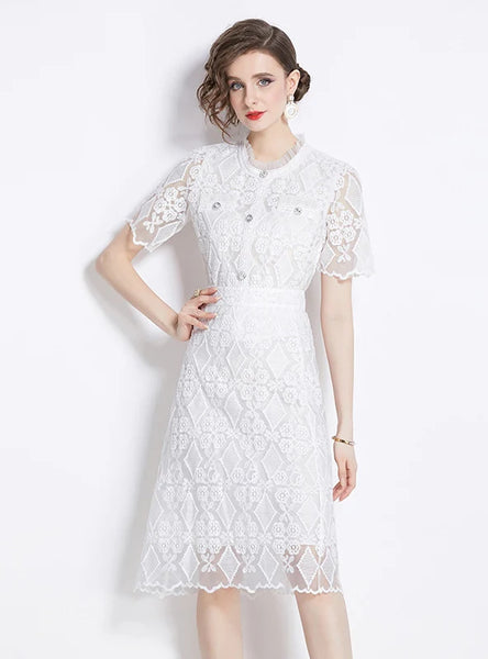 EMBROIDERED LACE BLOUSE+PENCIL SKIRT SUIT