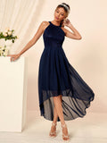 SLIM IRREGULAR CHIFFON HALTER DRESS