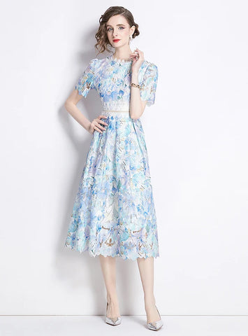 SLIM LACE PRINTED LONG DRESS