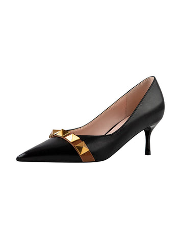 THIN HEELS METAL BUTTON POINTED SHOES