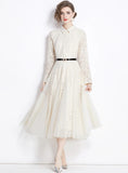 MESH STITCHING LACE SWING DRESS