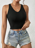 V-NECK SLIM SLEEVELESS HOLLOW STITCHING VEST